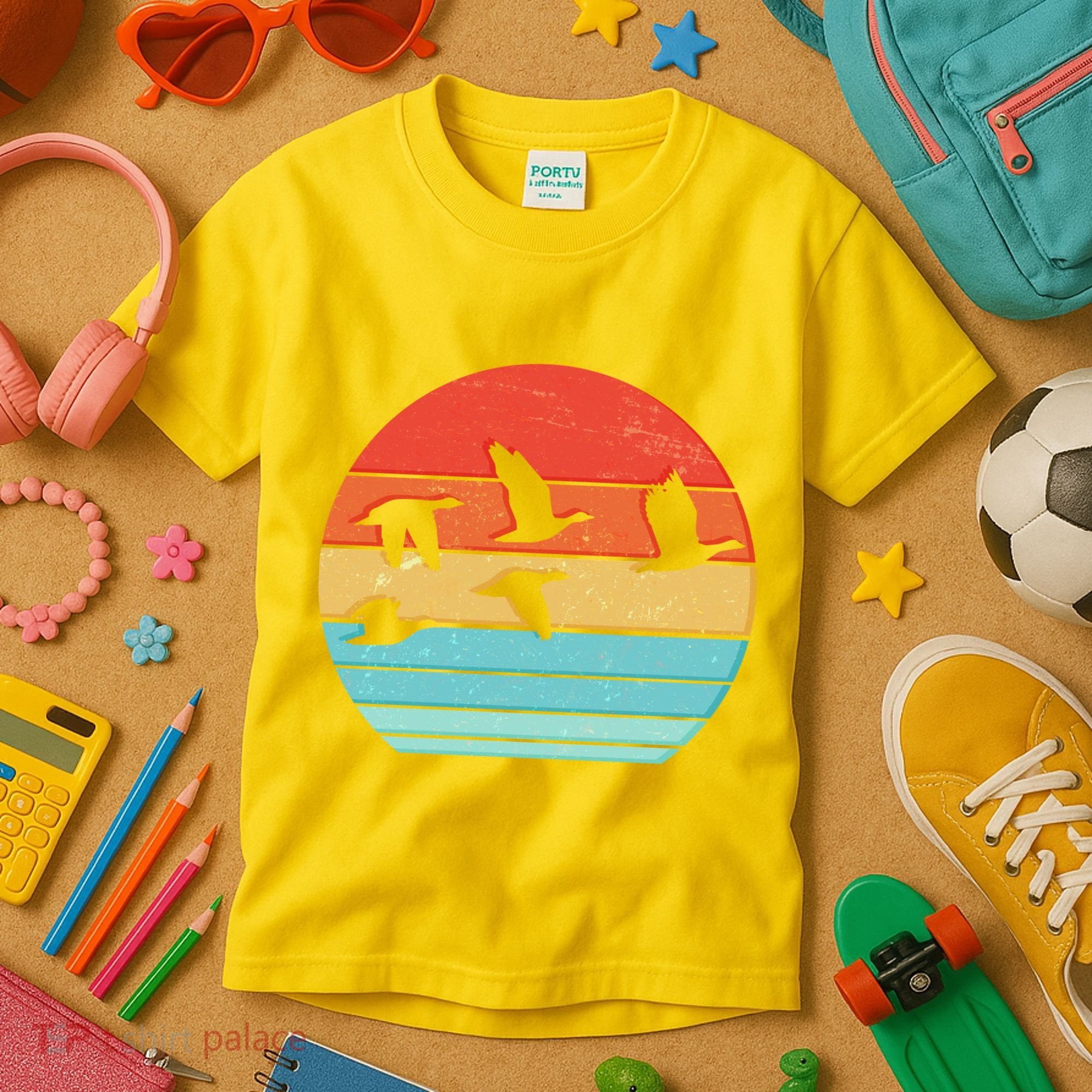 Retro Duck Hunting Sunset Kids T-Shirt