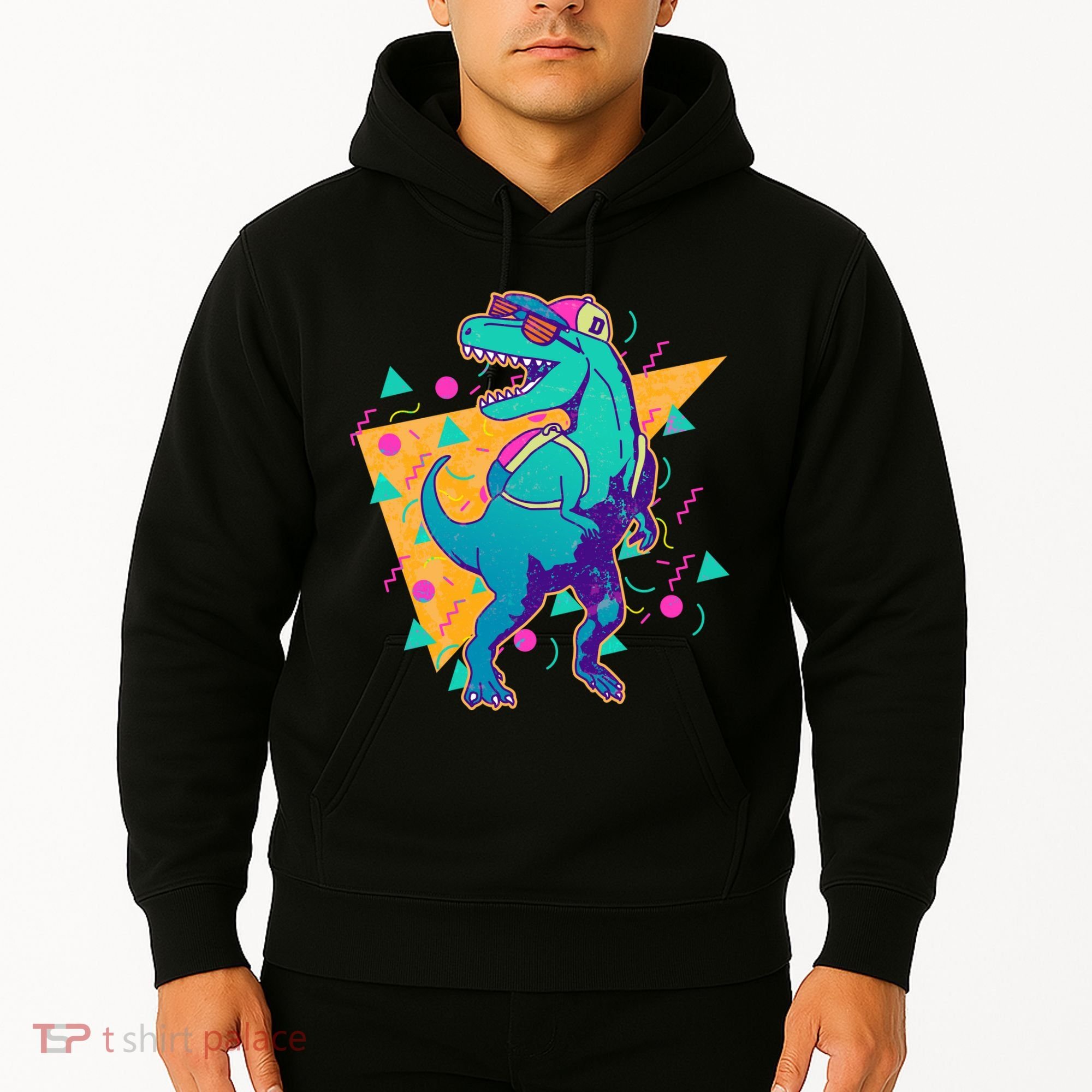Retro Eighties Nineties Back to School TRex Dinosaur Hoodie