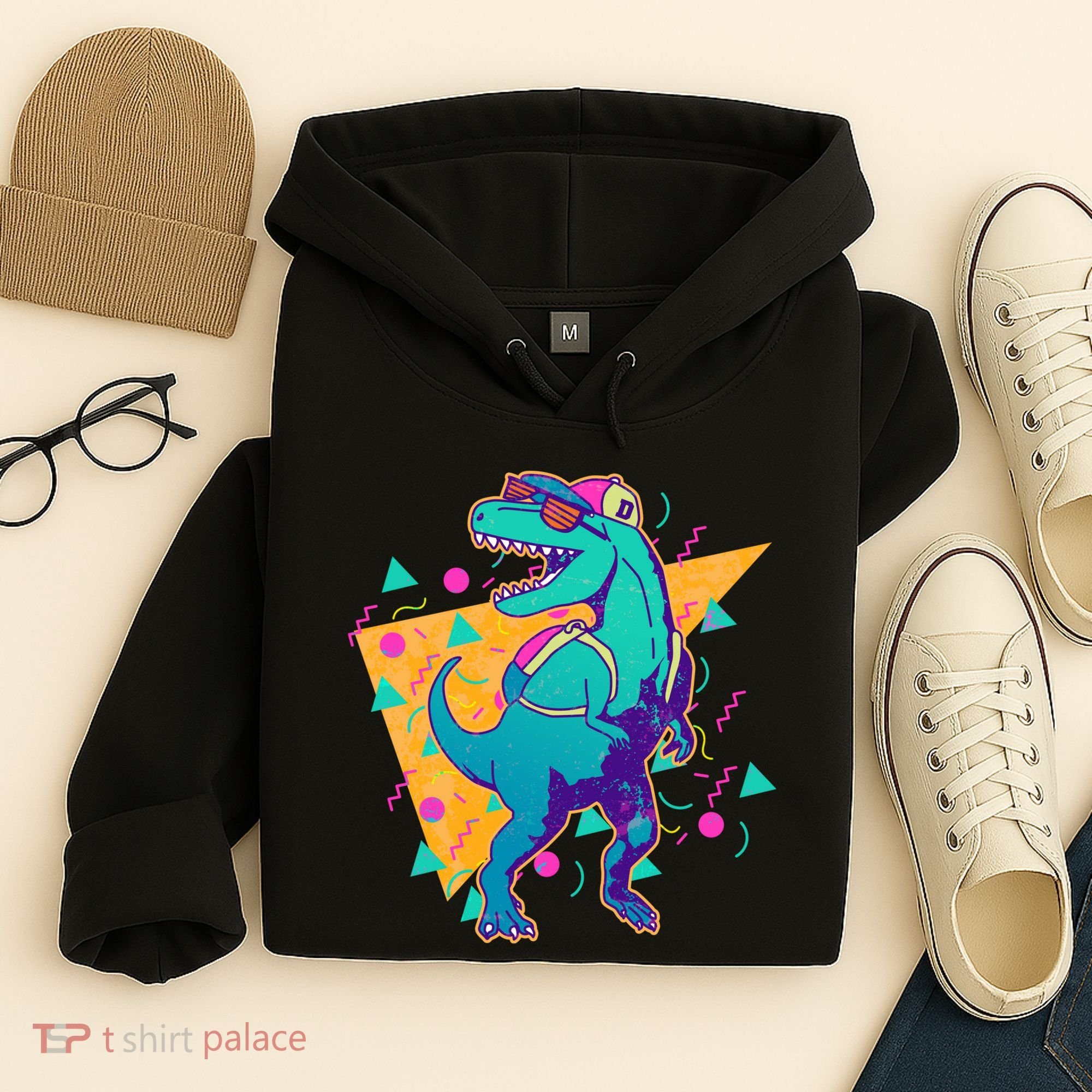 Retro Eighties Nineties Back to School TRex Dinosaur Hoodie
