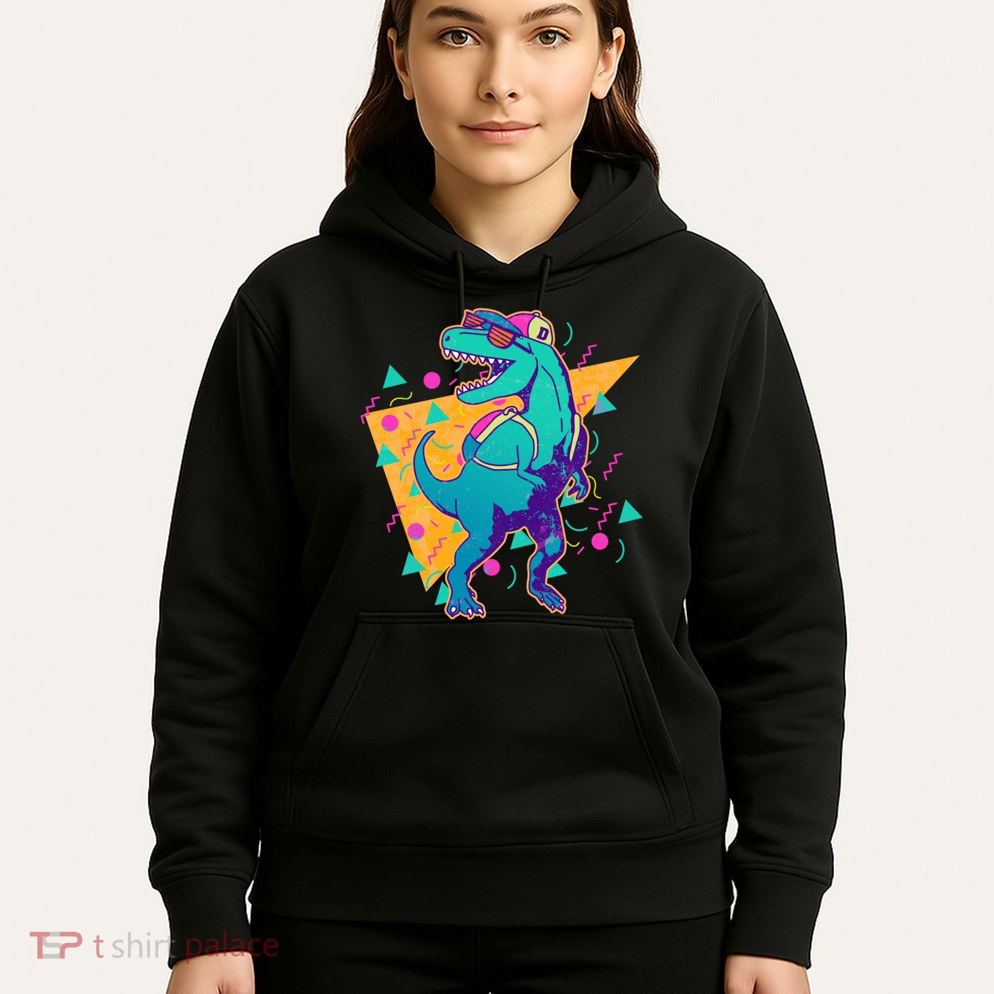 Retro Eighties Nineties Back to School TRex Dinosaur Hoodie