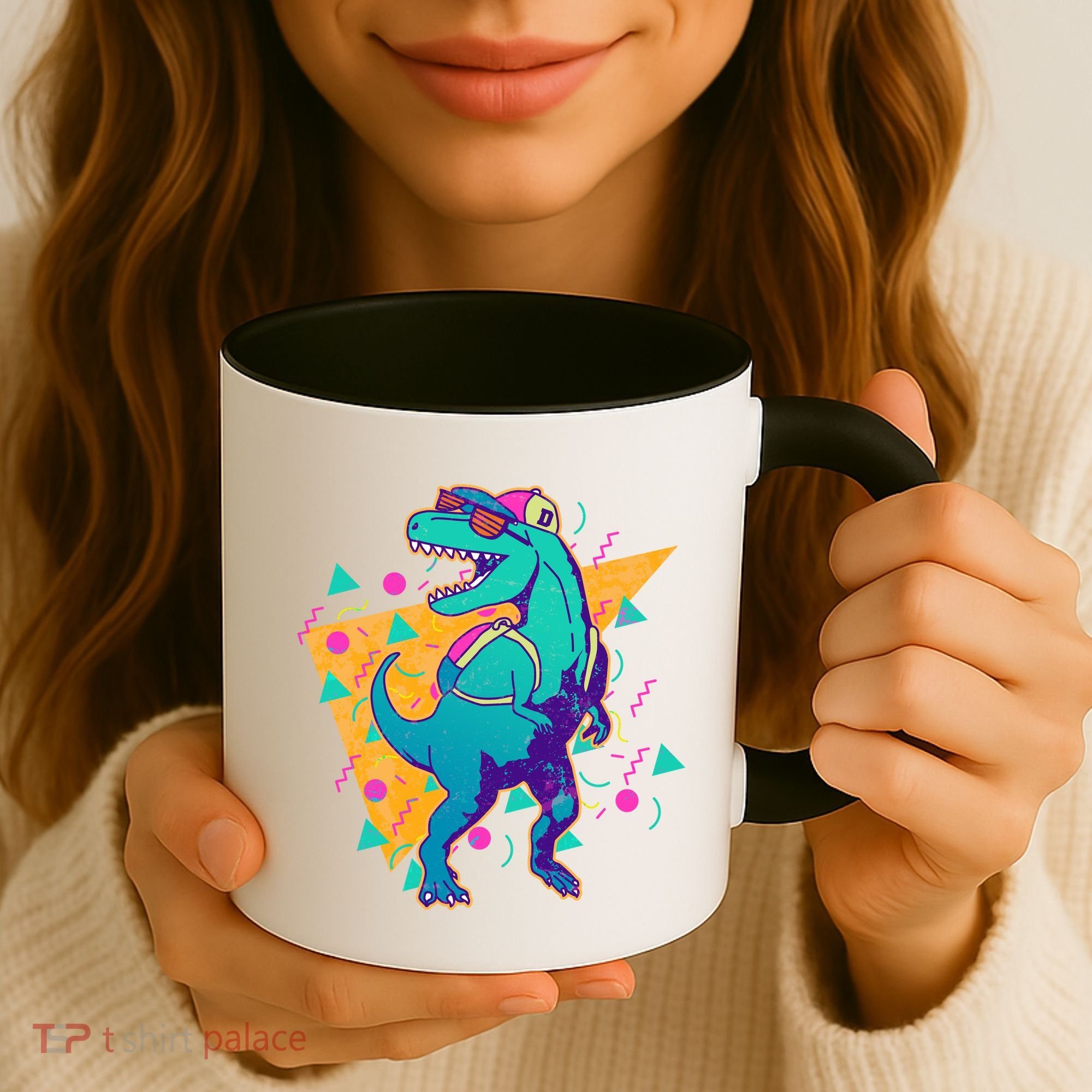 Retro Eighties Nineties Back to School TRex Dinosaur Coffee Mug
