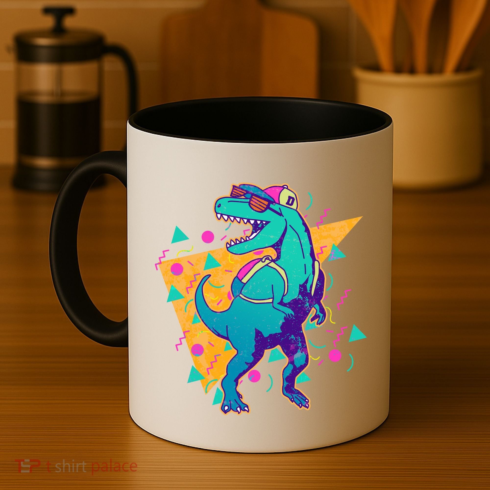 Retro Eighties Nineties Back to School TRex Dinosaur Coffee Mug
