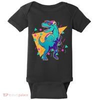 Retro Eighties Nineties Back to School TRex Dinosaur Baby Bodysuit thumb 0