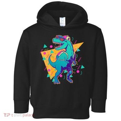 Retro Eighties Nineties Back to School TRex Dinosaur Toddler Hoodie