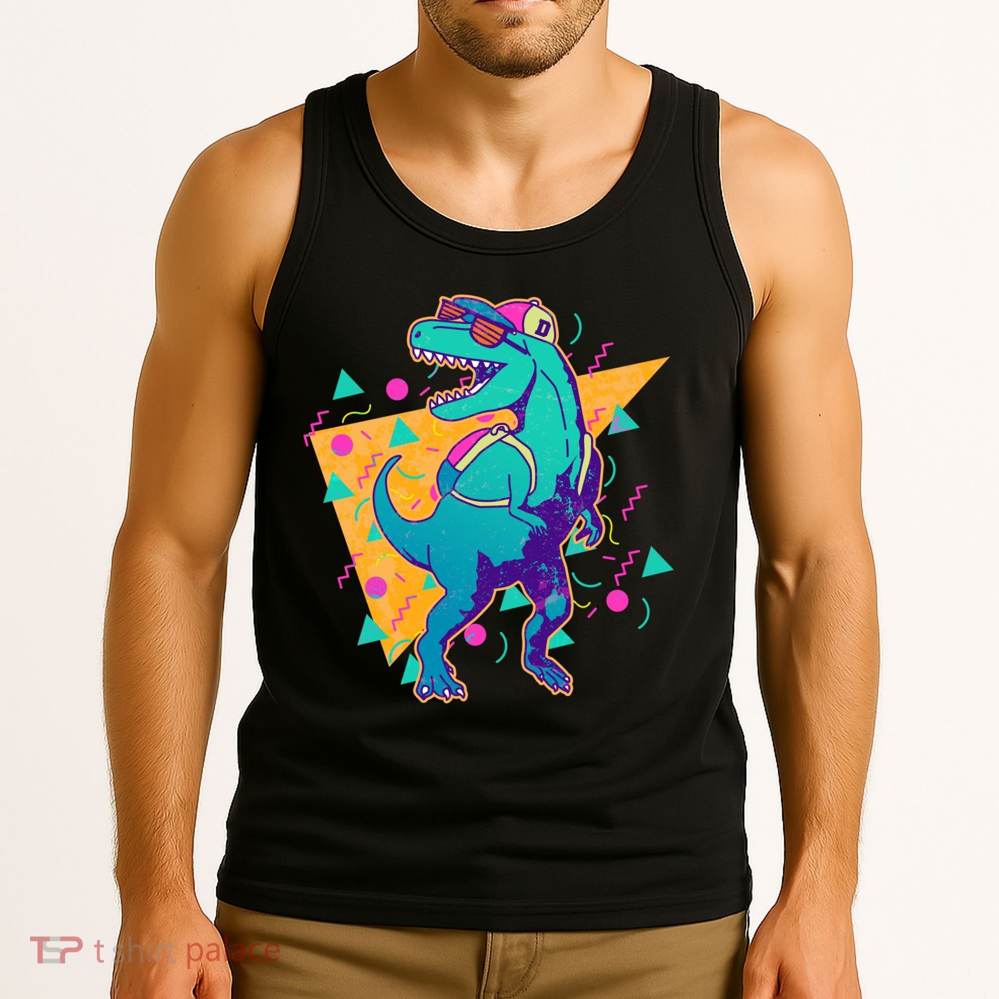 Retro Eighties Nineties Back to School TRex Dinosaur Tank Top