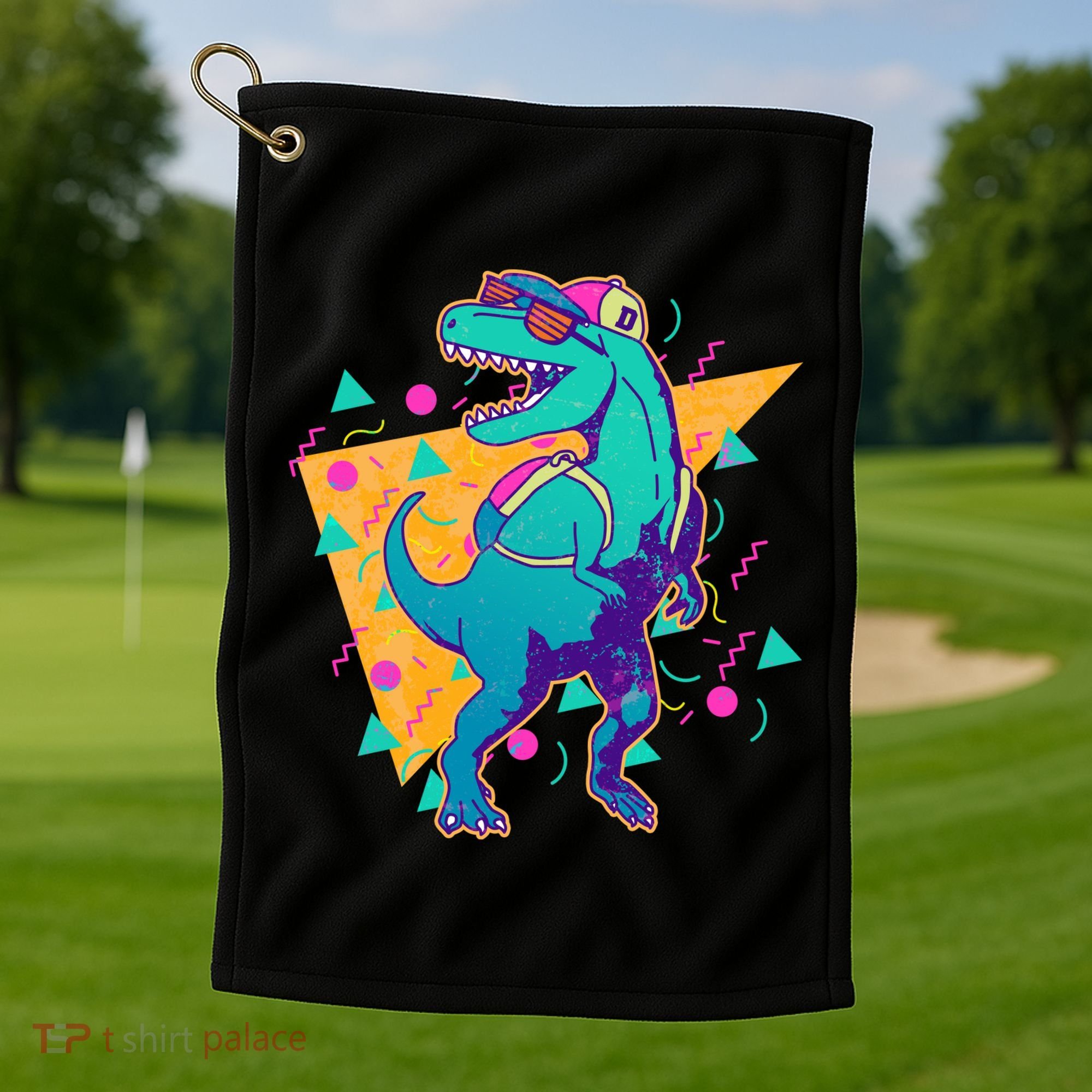 Retro Eighties Nineties Back to School TRex Dinosaur Golf Towel
