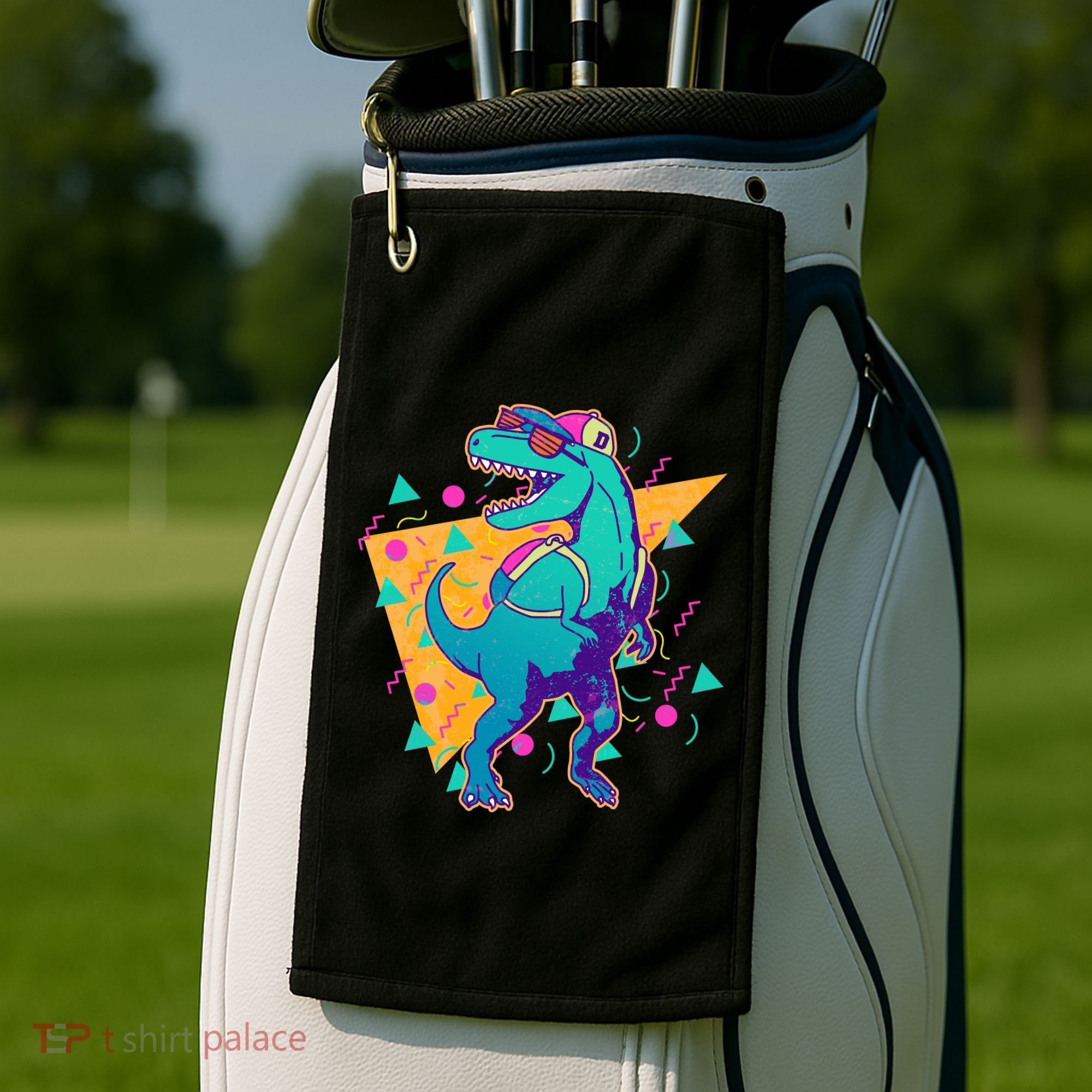 Retro Eighties Nineties Back to School TRex Dinosaur Golf Towel