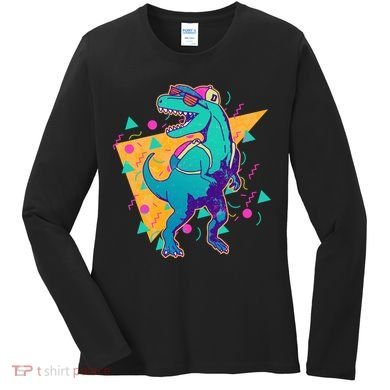 Retro Eighties Nineties Back to School TRex Dinosaur Women's Long Sleeve Shirt
