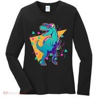 Retro Eighties Nineties Back to School TRex Dinosaur Women's Long Sleeve Shirt thumb 0