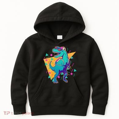 Retro Eighties Nineties Back to School TRex Dinosaur Kids Hoodie