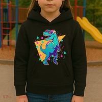Retro Eighties Nineties Back to School TRex Dinosaur Kids Hoodie thumb 3