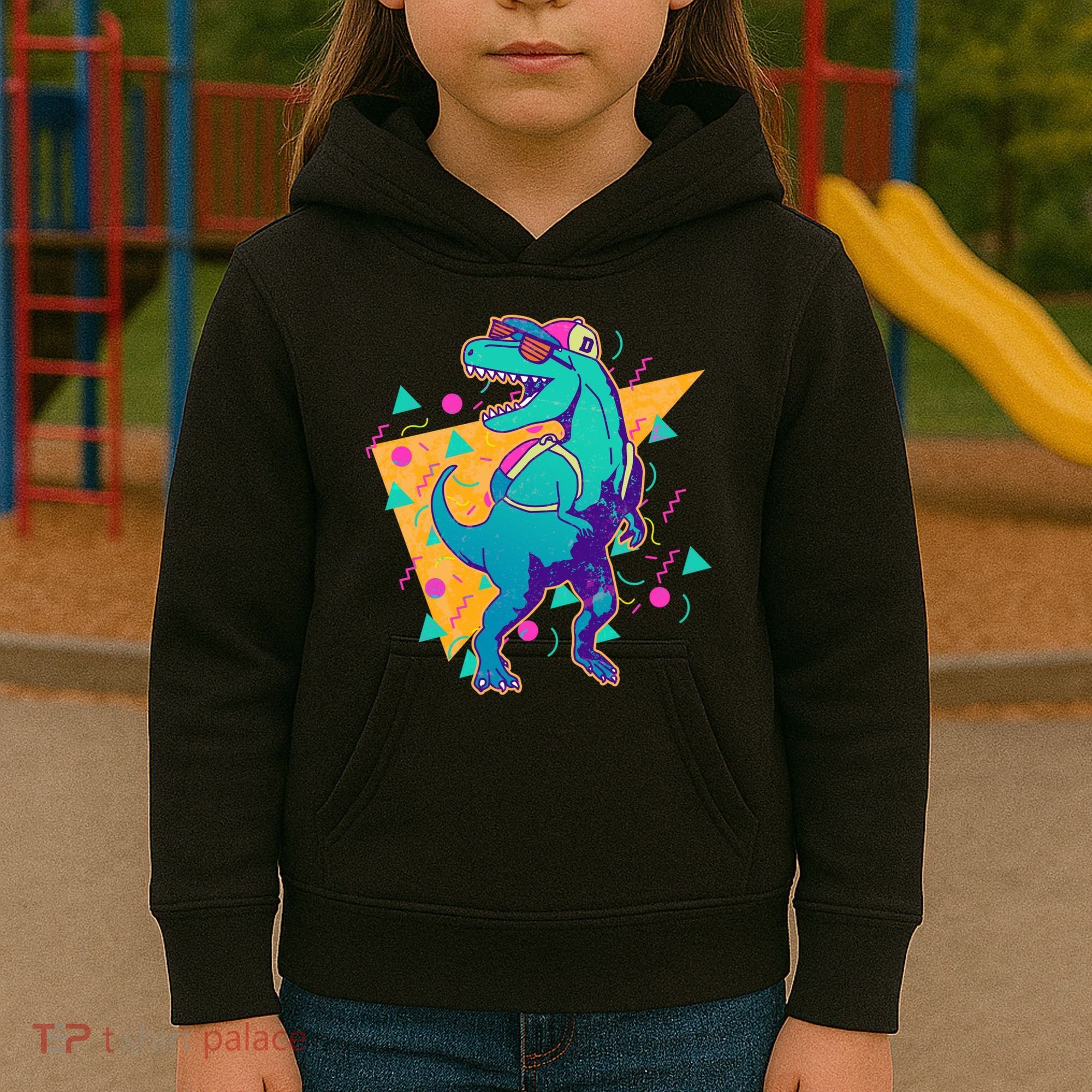 Retro Eighties Nineties Back to School TRex Dinosaur Kids Hoodie