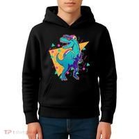 Retro Eighties Nineties Back to School TRex Dinosaur Kids Hoodie thumb 4