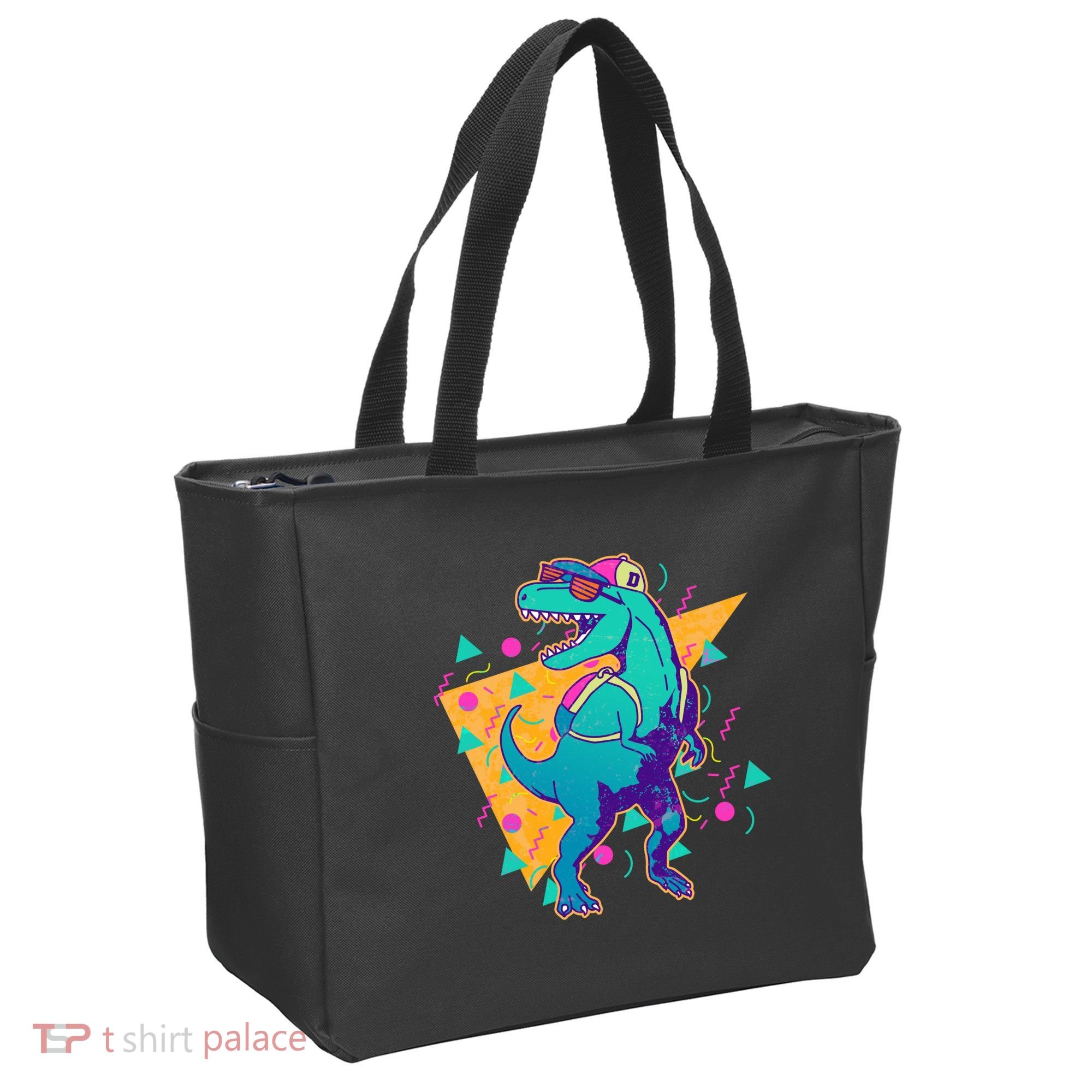 Retro Eighties Nineties Back to School TRex Dinosaur Tote Bag