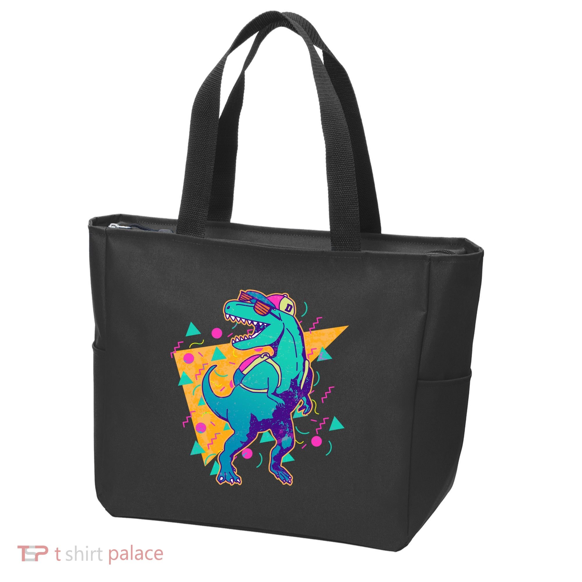 Retro Eighties Nineties Back to School TRex Dinosaur Tote Bag