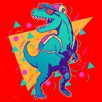 Retro Eighties Nineties Back to School TRex Dinosaur Santa Hat thumb 1