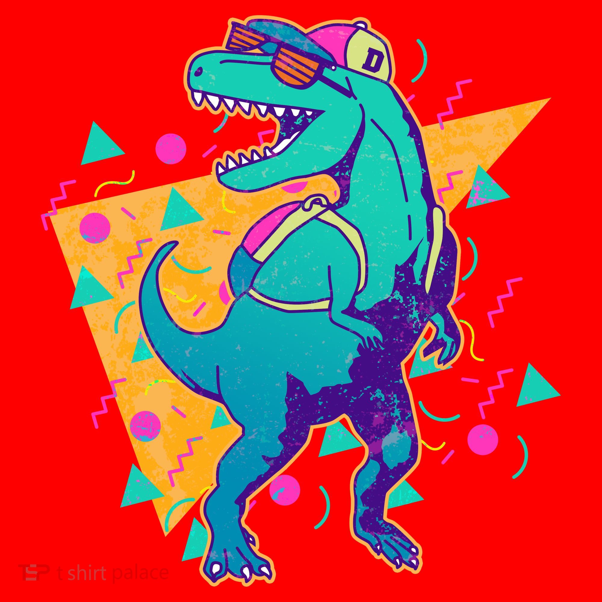 Retro Eighties Nineties Back to School TRex Dinosaur Santa Hat