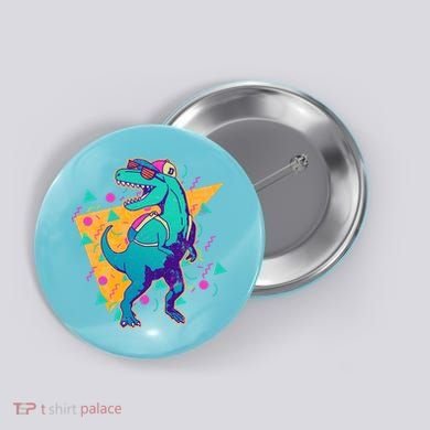 Retro Eighties Nineties Back to School TRex Dinosaur Button