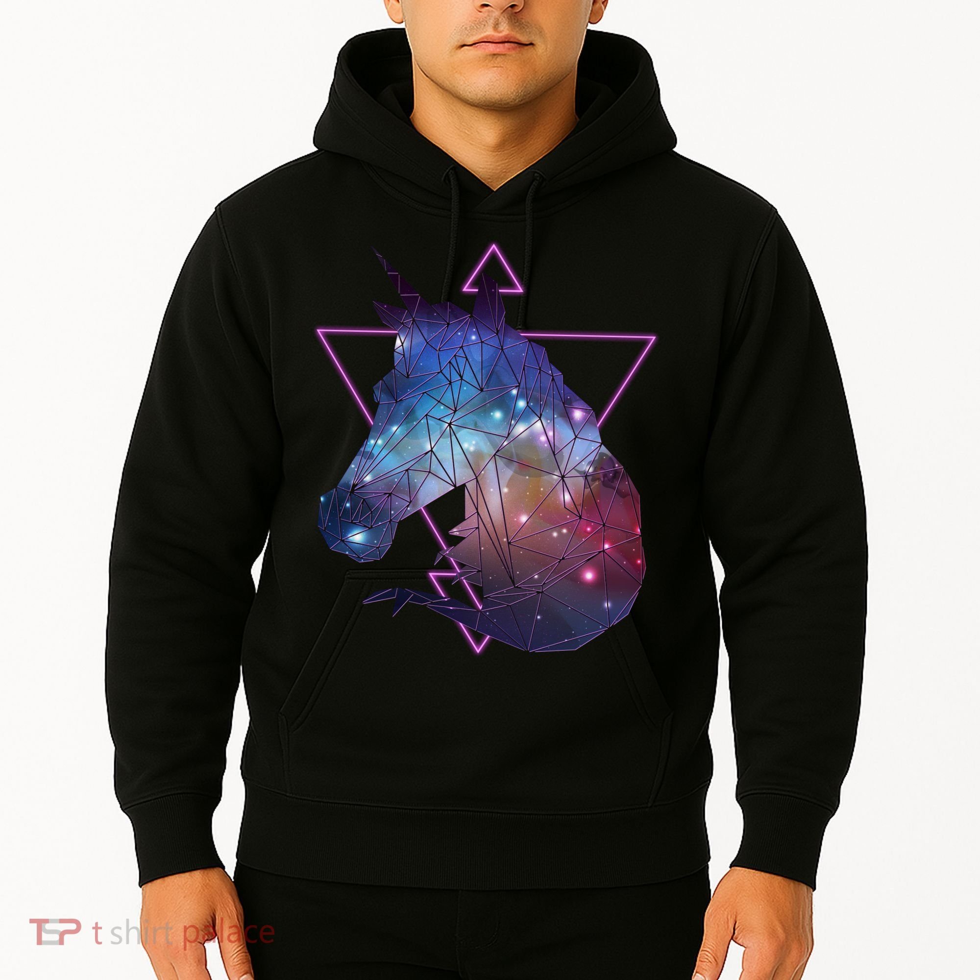 Retro Eighties Polygon Galaxy Unicorn Hoodie