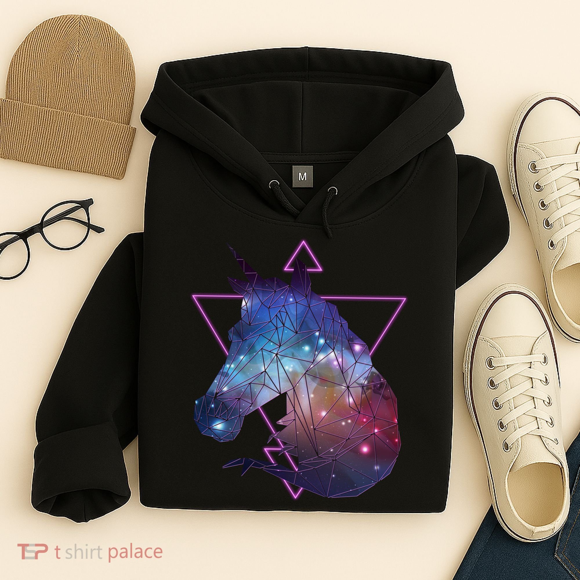 Retro Eighties Polygon Galaxy Unicorn Hoodie