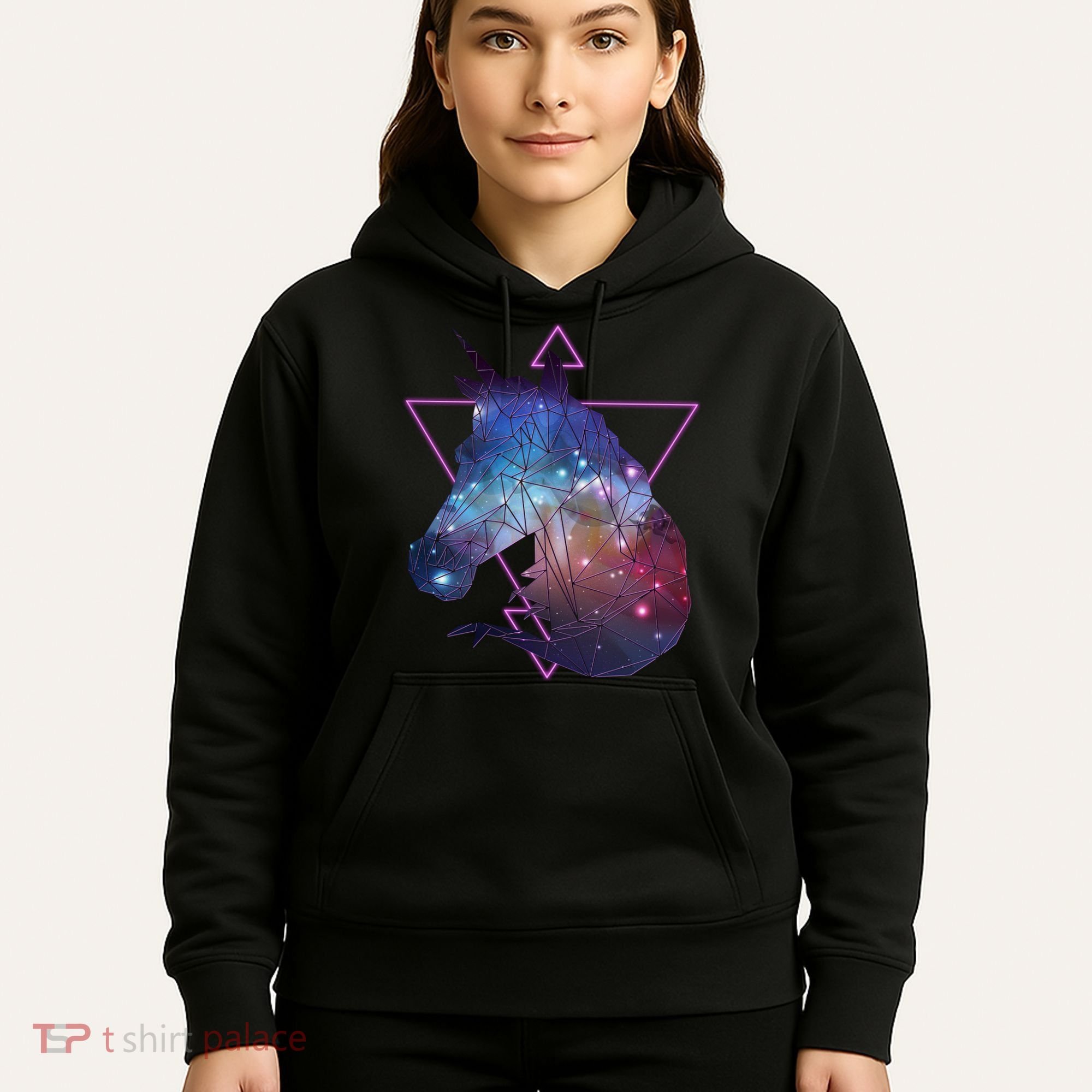 Retro Eighties Polygon Galaxy Unicorn Hoodie