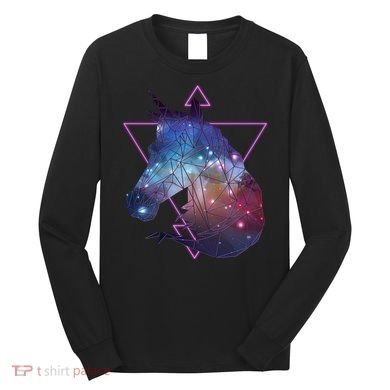 Retro Eighties Polygon Galaxy Unicorn Long Sleeve Shirt