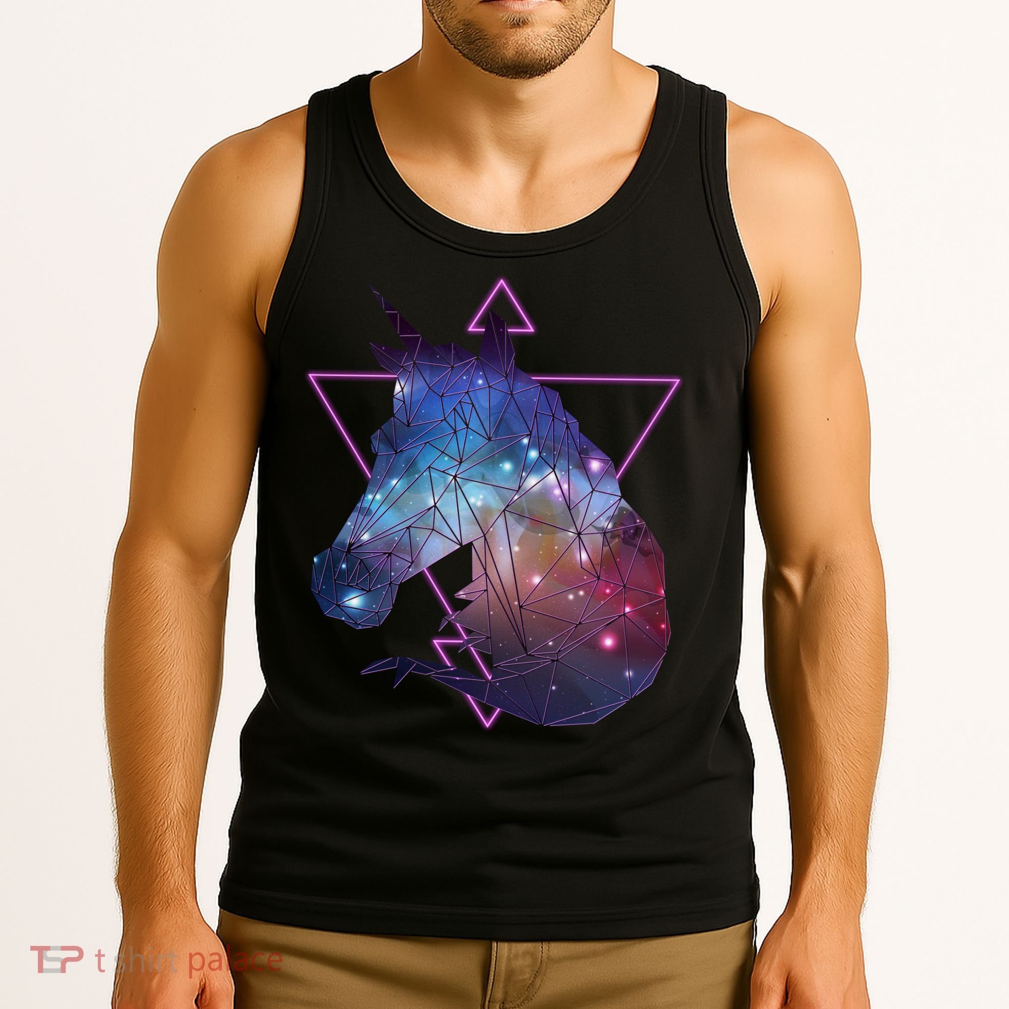 Retro Eighties Polygon Galaxy Unicorn Tank Top