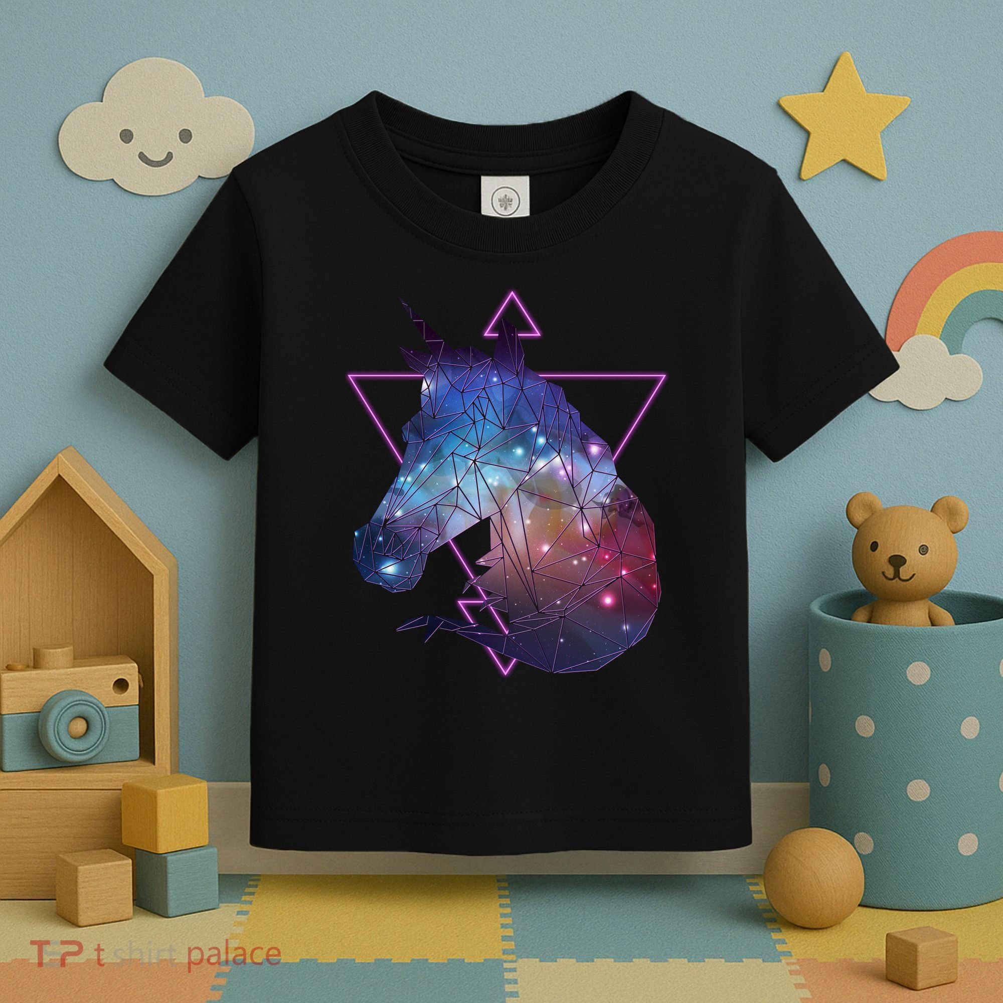 Retro Eighties Polygon Galaxy Unicorn Toddler T-Shirt
