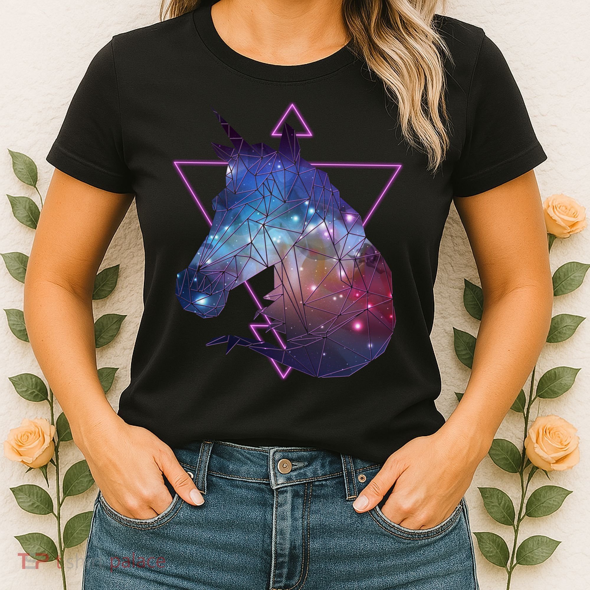 Retro Eighties Polygon Galaxy Unicorn Women's T-Shirt