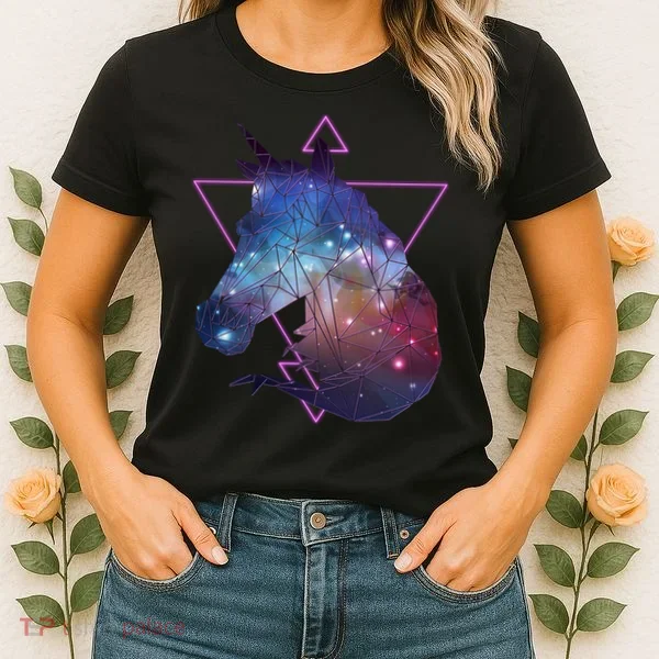 Retro Eighties Polygon Galaxy Unicorn Women's T-Shirt
