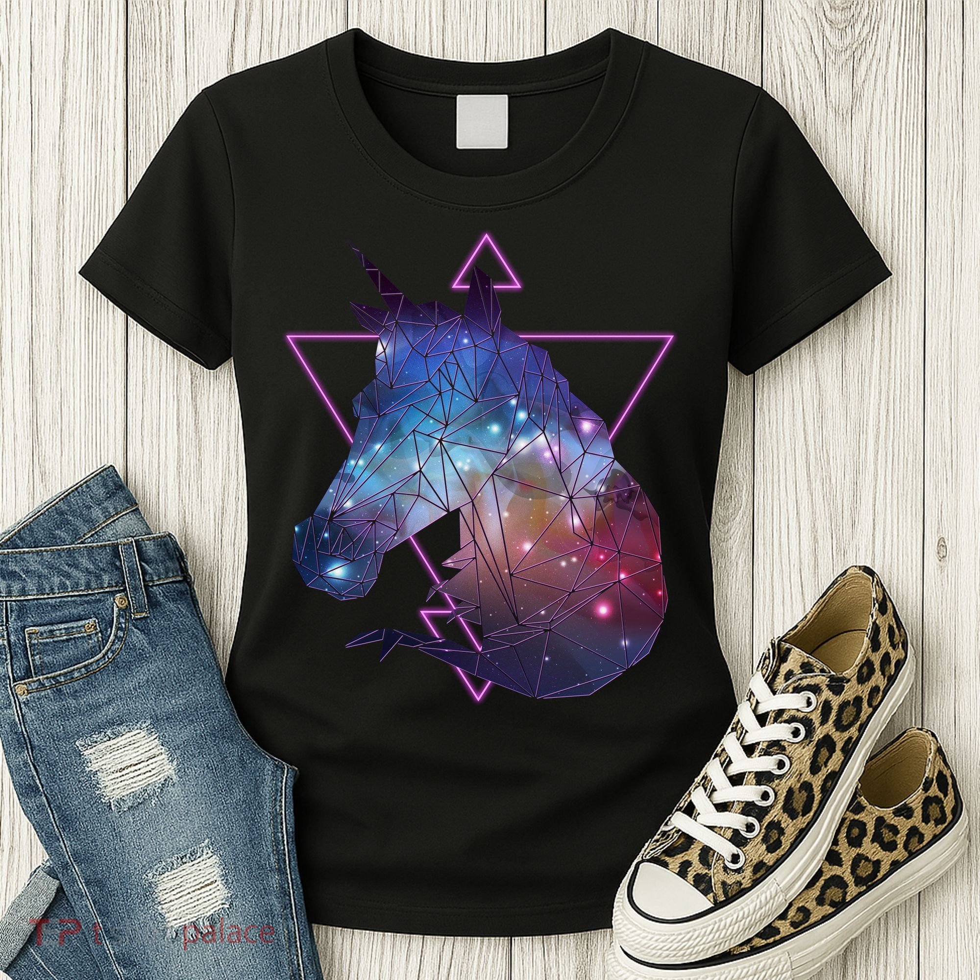 Retro Eighties Polygon Galaxy Unicorn Women's T-Shirt