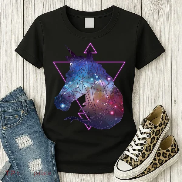 Retro Eighties Polygon Galaxy Unicorn Women's T-Shirt