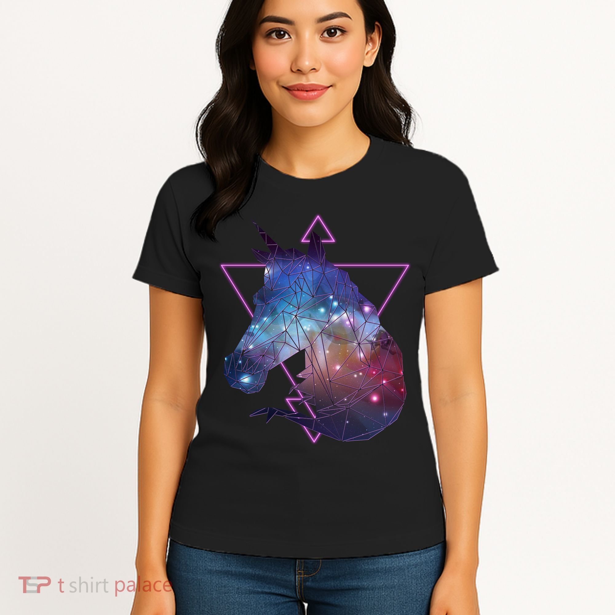 Retro Eighties Polygon Galaxy Unicorn Women's T-Shirt