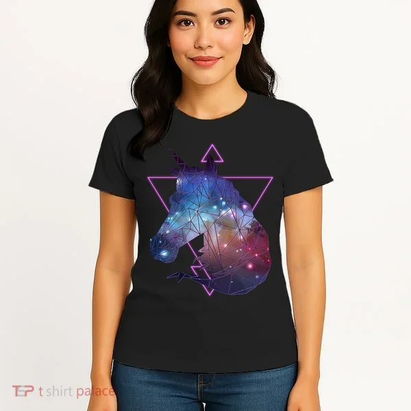 Retro Eighties Polygon Galaxy Unicorn Women's T-Shirt