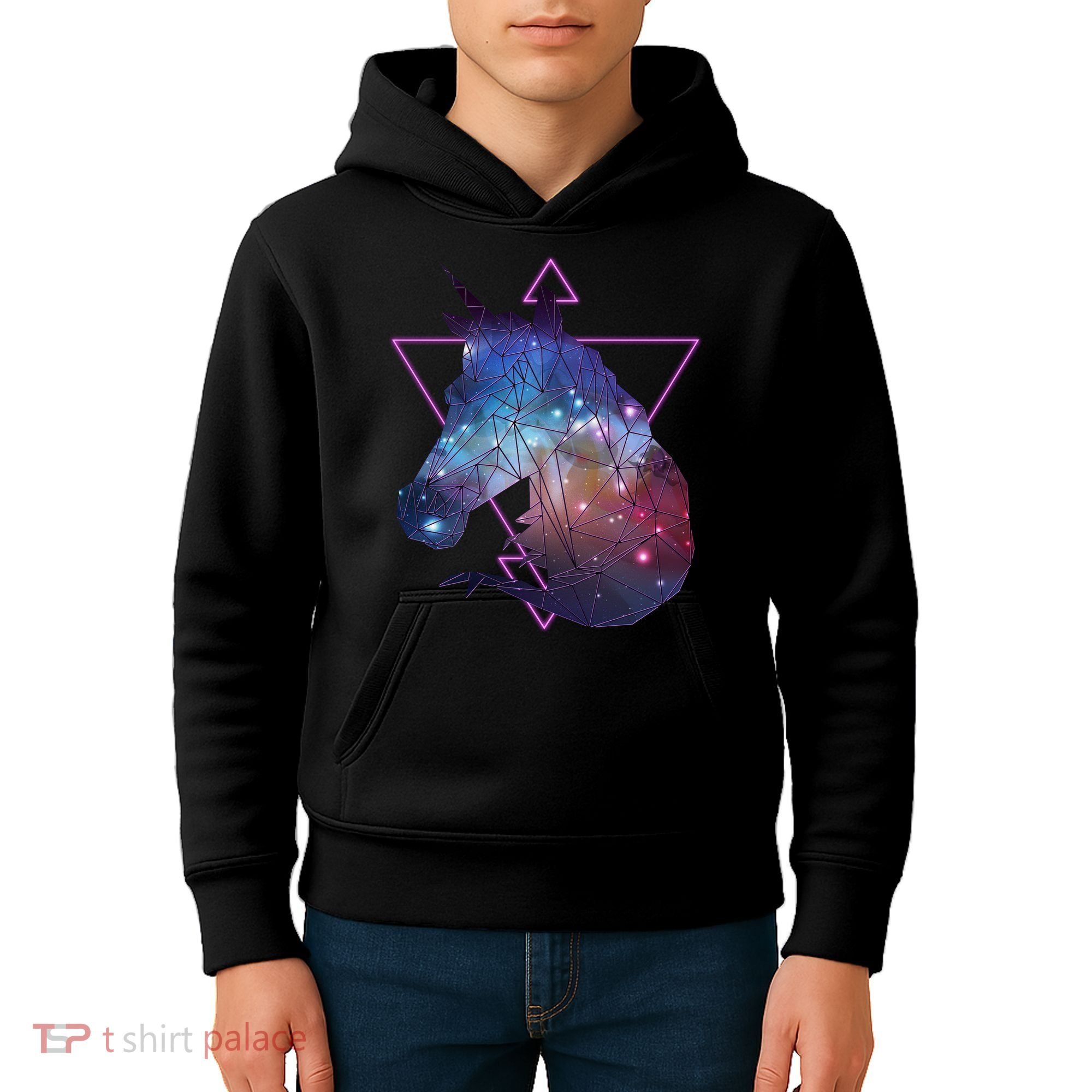 Retro Eighties Polygon Galaxy Unicorn Kids Hoodie