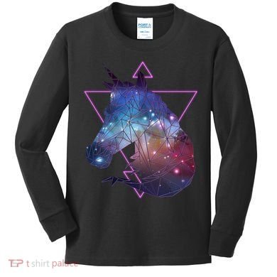 Retro Eighties Polygon Galaxy Unicorn Kids Long Sleeve Shirt