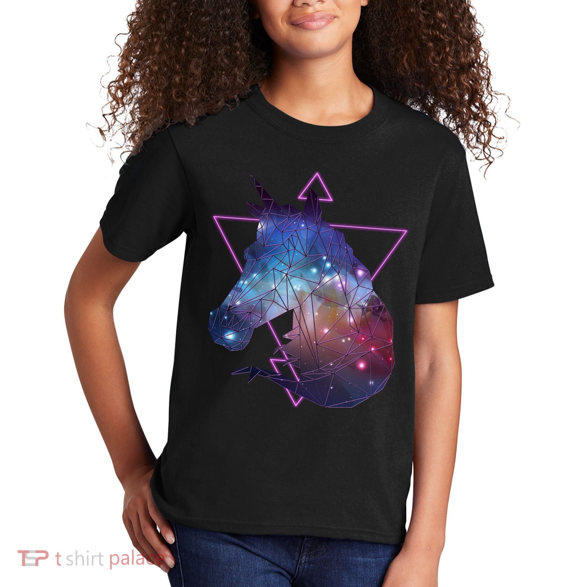 Retro Eighties Polygon Galaxy Unicorn Kids T-Shirt