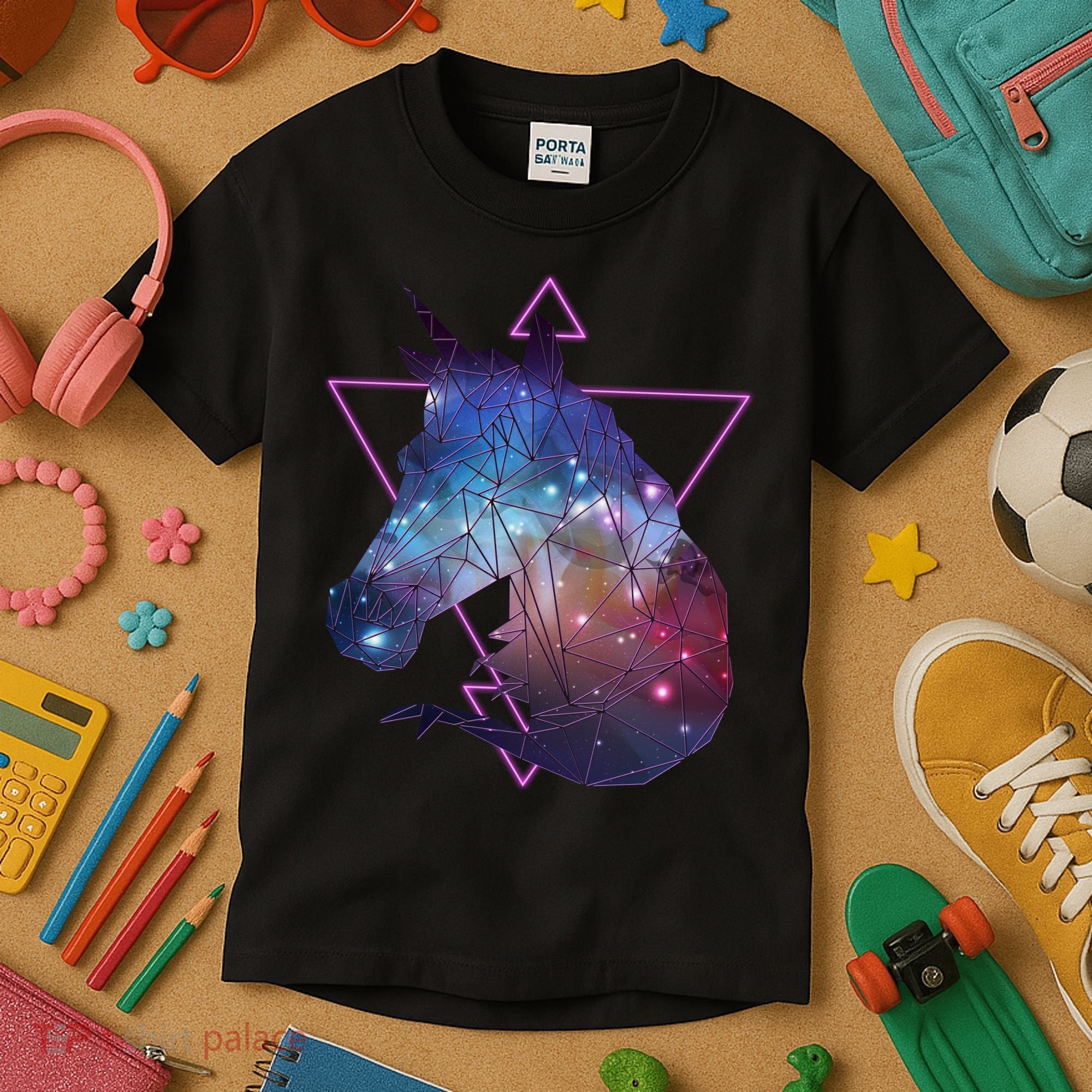 Retro Eighties Polygon Galaxy Unicorn Kids T-Shirt