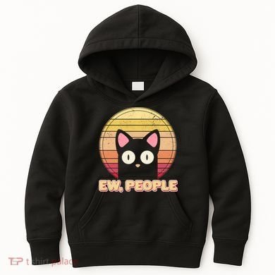 Retro Ew People Funny Cat Kids Hoodie
