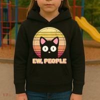 Retro Ew People Funny Cat Kids Hoodie thumb 3