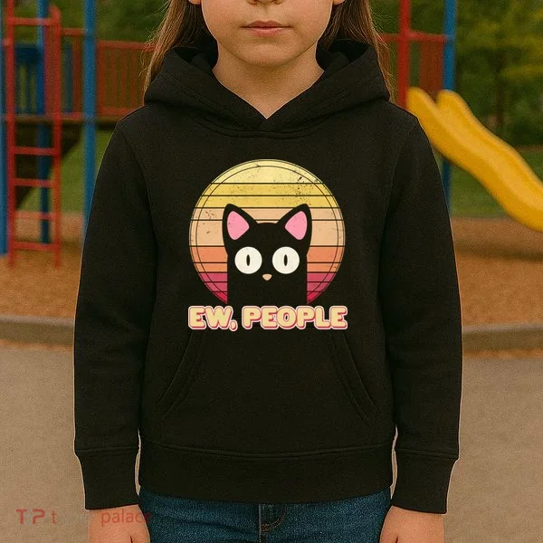 Retro Ew People Funny Cat Kids Hoodie