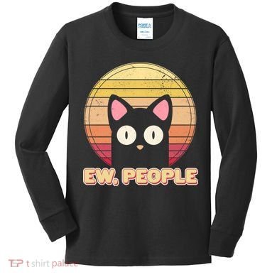 Retro Ew People Funny Cat Kids Long Sleeve Shirt
