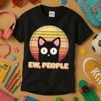 Retro Ew People Funny Cat Kids T-Shirt thumb 3