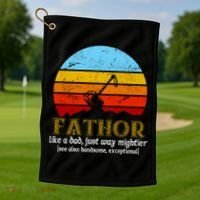 Retro Fathor Like Dad Just Way Mightier Golf Towel thumb 1
