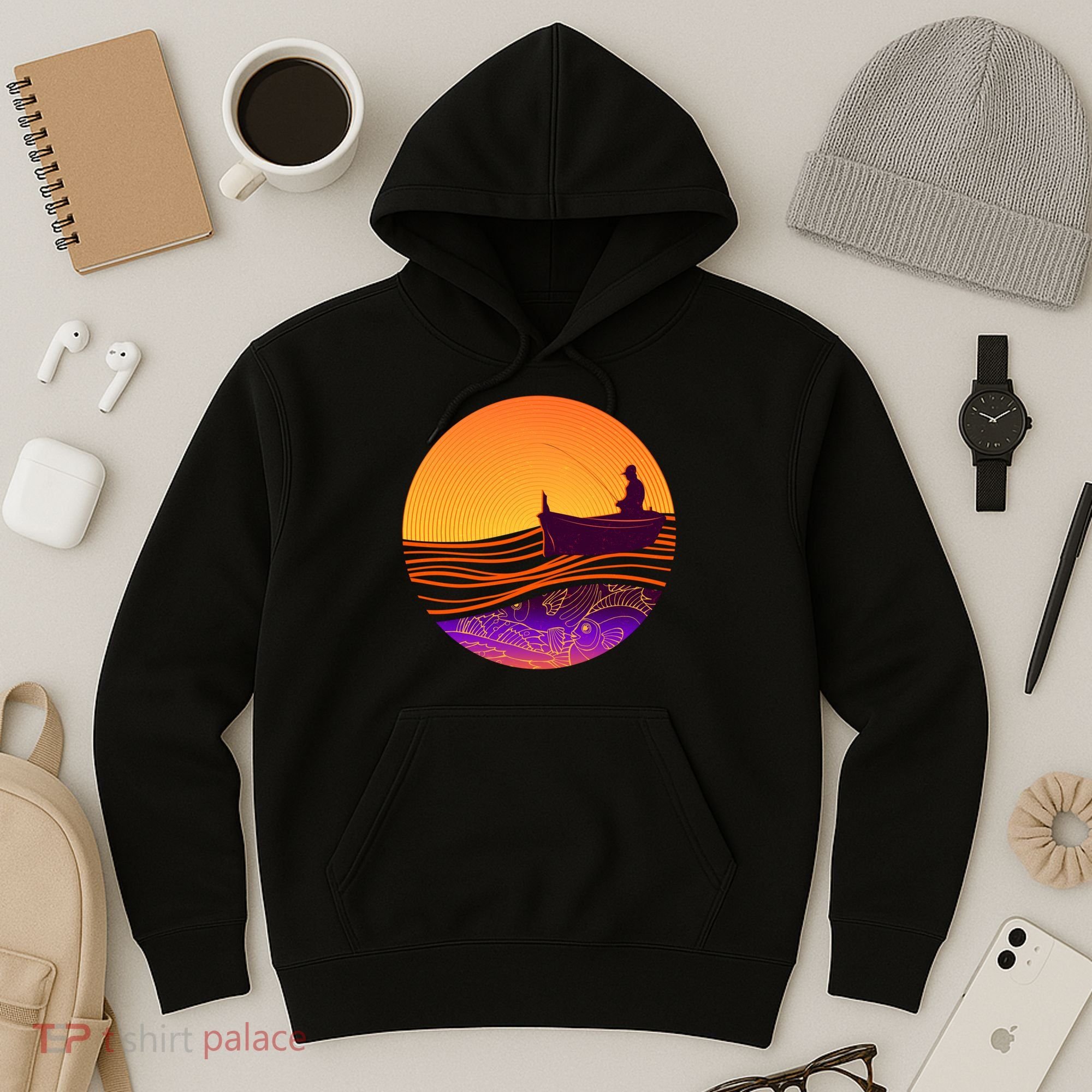 Retro Fisherman Boat Emblem Hoodie