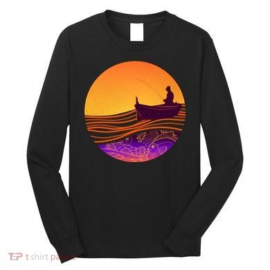 Retro Fisherman Boat Emblem Long Sleeve Shirt
