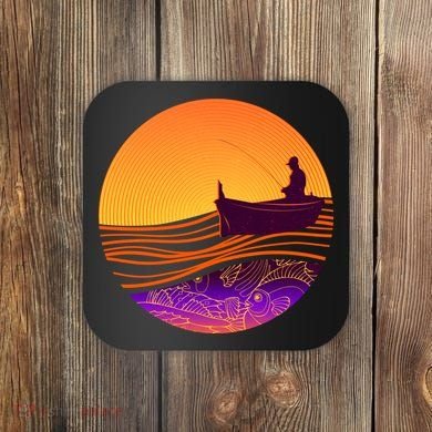 Retro Fisherman Boat Emblem Coaster