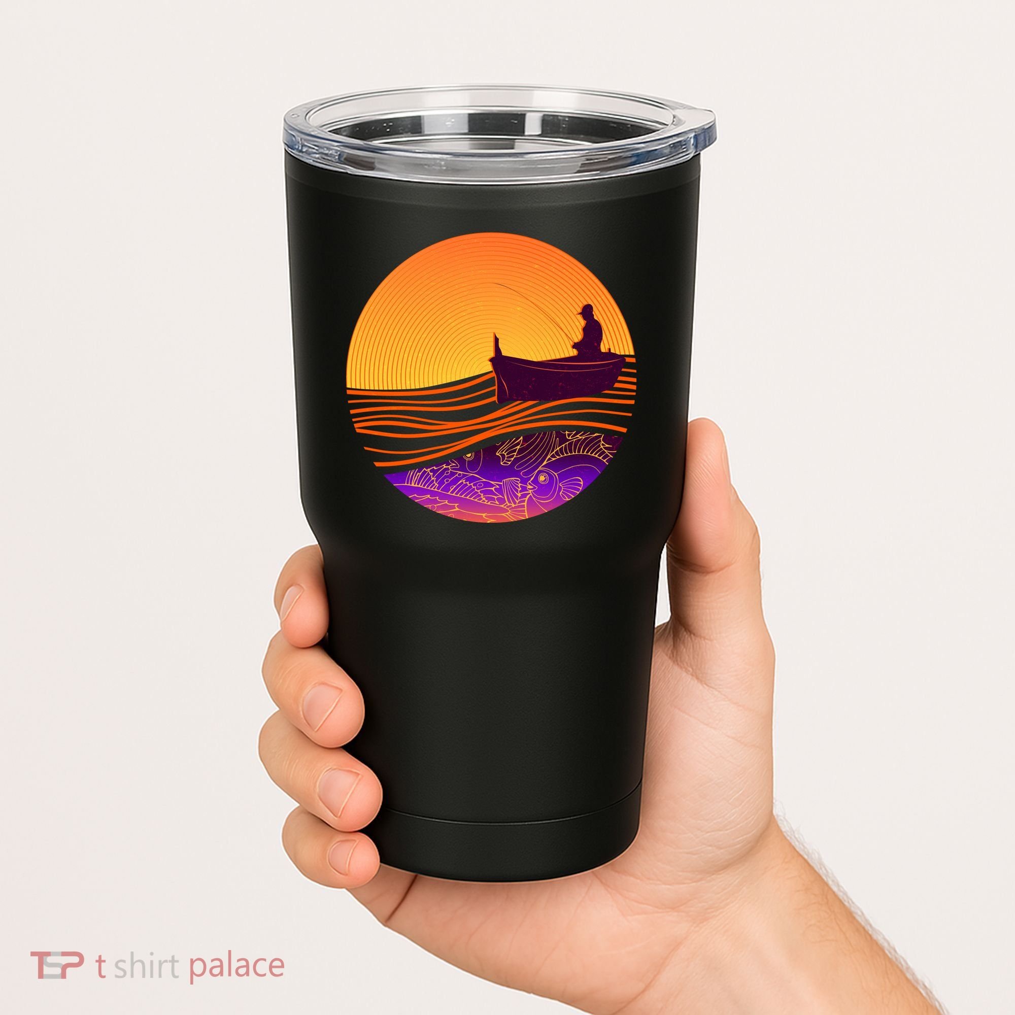 Retro Fisherman Boat Emblem Tumbler