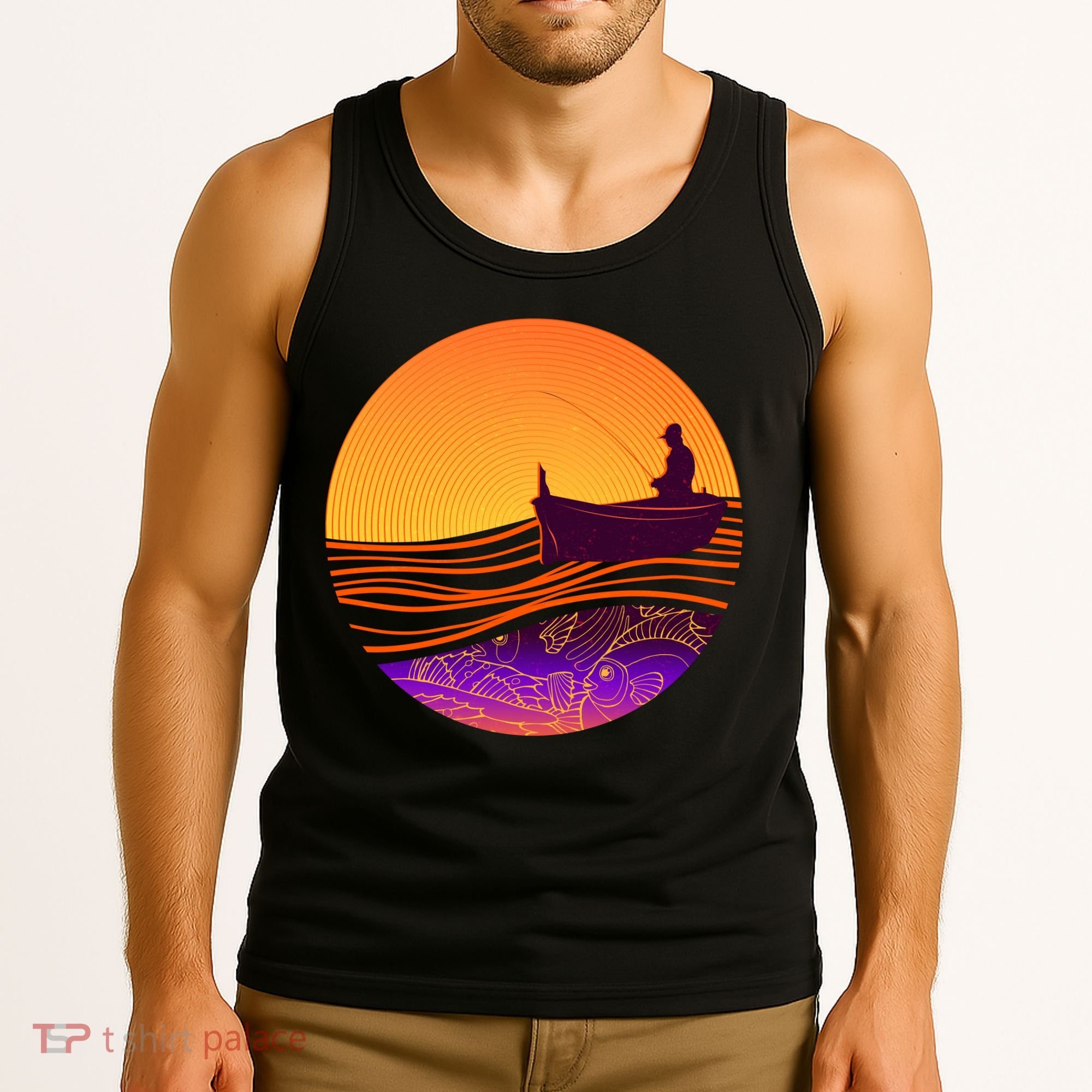Retro Fisherman Boat Emblem Tank Top