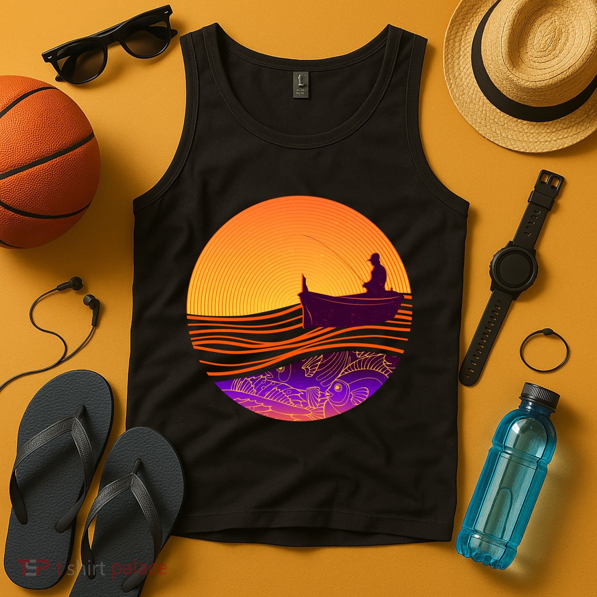 Retro Fisherman Boat Emblem Tank Top